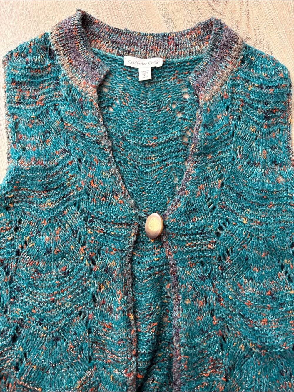 Coldwater Creek Wave Knit Sleeveless Duster Sweater Vest size medium wool cozy - Picture 3 of 7